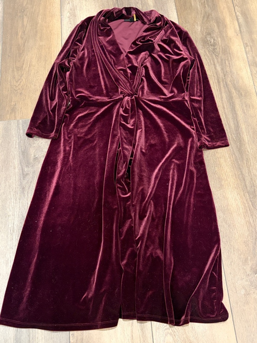 Donna Karan Burgundy Velvet Long Sleeve Dress